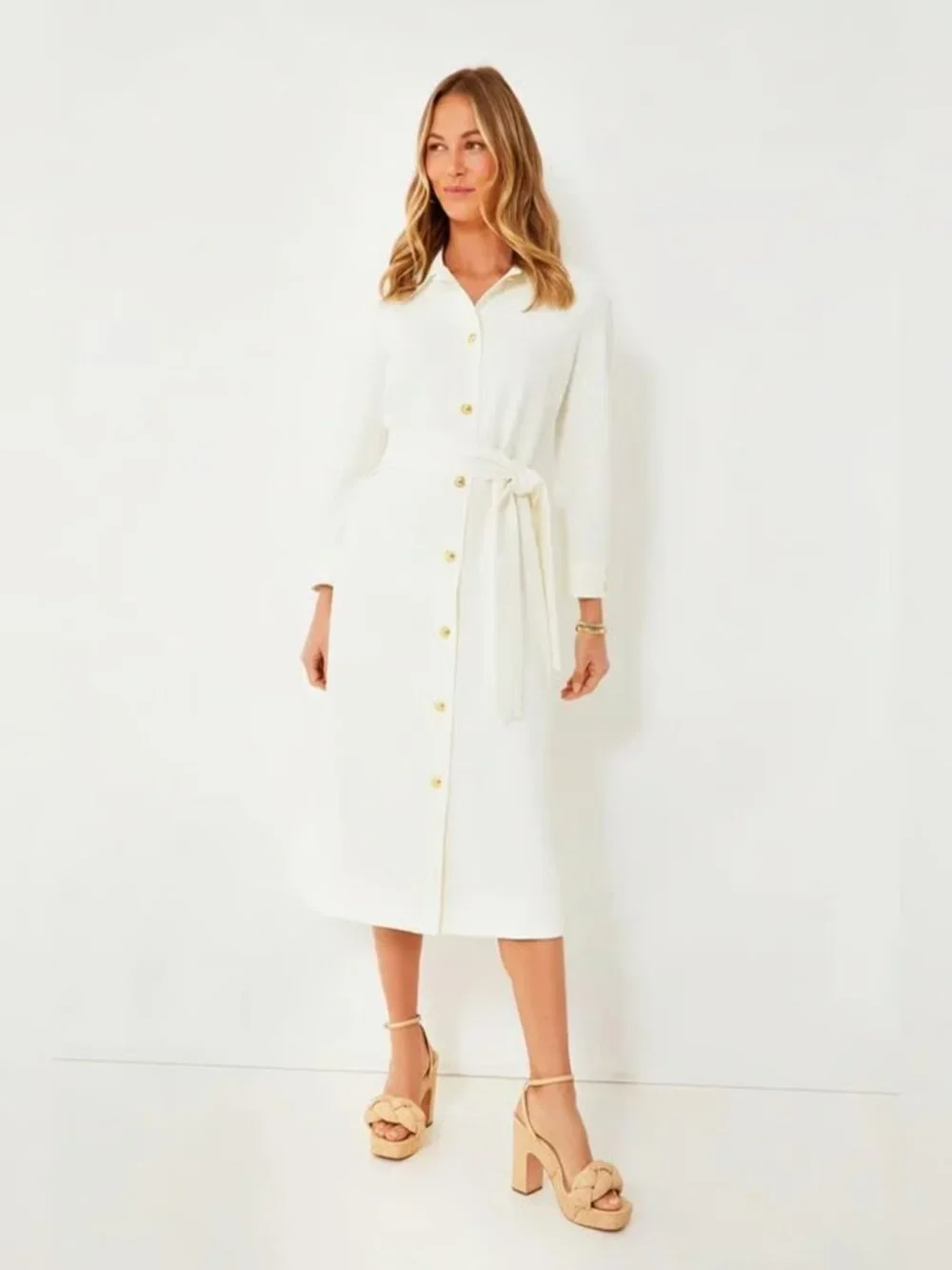 TUCKERNUCK Sarah Creme Belted Midi Dress NWT Large